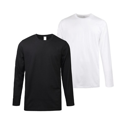 2 Pack Men's T-shirts Cotton Crew Neck Long Sleeve Classic Fit Tee Basic Solid
