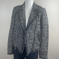 Rebecca Taylor Tweed Moto Style Jacket Size 4 Black White