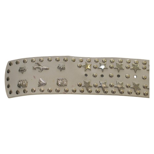 Blumarine White Leather Silver Tone Studs Wide Women's Waist BELT size 42 - Picture 3 of 7