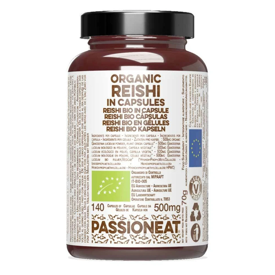 Reishi Ganoderma lucidum fungo Bio europeo - 140 capsule veg da 500mg - Immagine 3 di 3