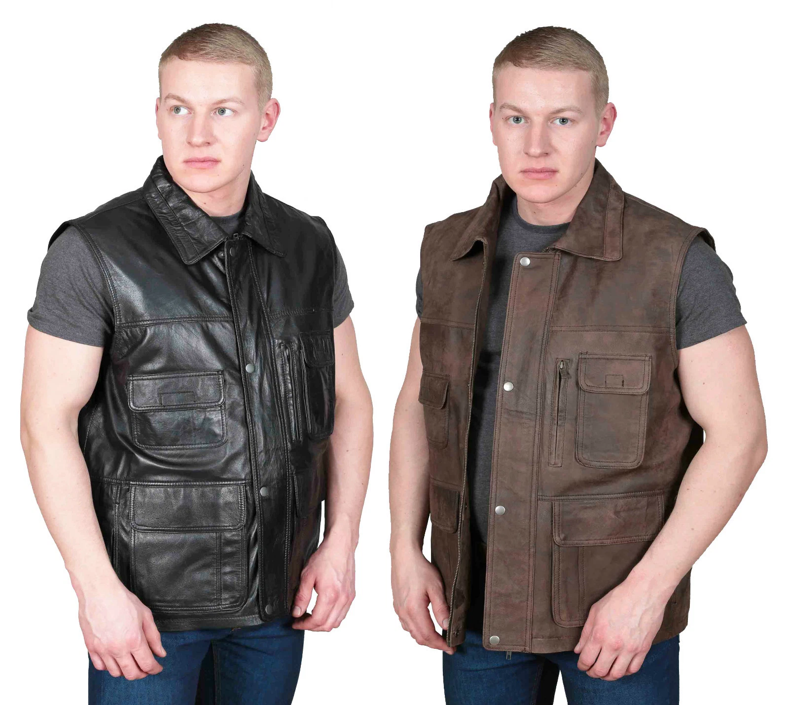 Countrymen LEATHER Waistcoat Brown Black Walking Hiking Fisherman HUNTERS yelek