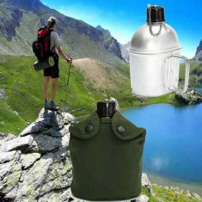 Military Aluminum Water Canteen with Cup G.I. Army Green Nylon Canteen Cover