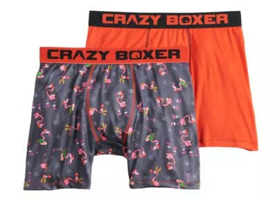 2 Pair Crazy Boxer Briefs Men's Size S, Flamingo Christmas Holiday B37 MPA