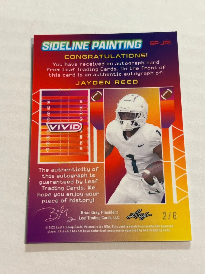 2023 LEAF VIVID JAYDEN REED 2/6 SIDELINE PAINTING ROOKIE AUTO PACKERS SSP - Image 2 of 2