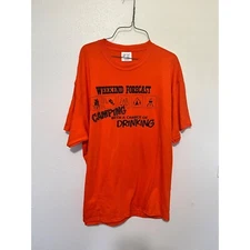 Port and Company Tshirt Tee Orange with Black Camping design Mens XL