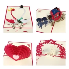 Wrapables® 3D Pop-Up Greeting Cards (Set of 4), Arc, Carriage, Love Birds, Heart