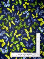Butterfly Fabric Rain Forest Butterflies Blue Green Cotton by Benartex Yard