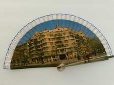 Hand painted Abanico hand fan Made in Spain La Pedrera painting Flamenco Wood