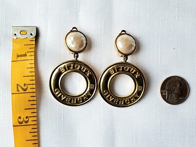 ICONIC Vintage Givenchy Clip On Earrings: Dangle Pearl Gold Tone