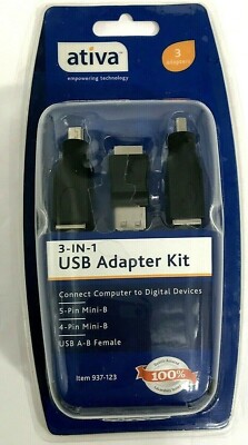 Ativa 3-in-one USB Adapter Kit Connect Computer to Digital Devices New sealed