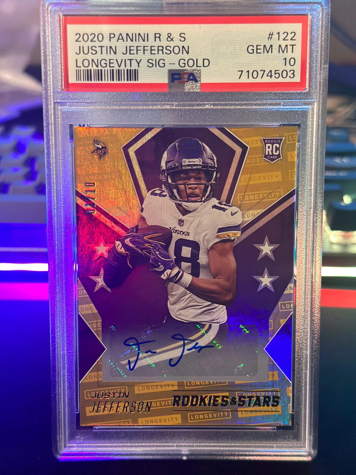 Justin Jefferson Panini Rookies & Stars #122 Longevity Signature-Gold