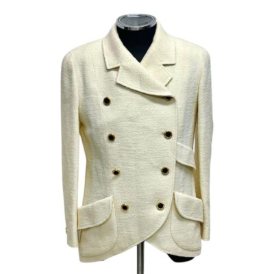 [DDP] CHANEL Vintage Gold Button Double Breasted Jacket Ivory Women's