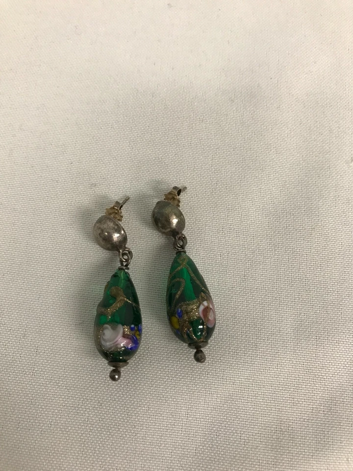 ПОДПИСАННЫЙ MI 925 ПРОБЫ с MILLEFIORI искусства стекла подвеской серьги 1 3/4" - Изображение 2 из 4