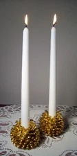 SET of 2 Gold Pine Cone Candlestick HOLDERS Christmas Holiday  Rustic Decor