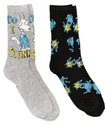 New ROCKO S MODERN LIFE Mens 2 Pair Of Socks  DO I STINK?  SPUNKY THE DOG