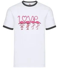 Flamingo Love - Mens Ringer - Animal Valentine Couple Cute Gift Pink