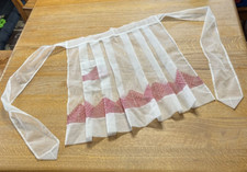 Vintage Half Apron Handmade White Swiss Dot Sheer with Pocket Red Needlework