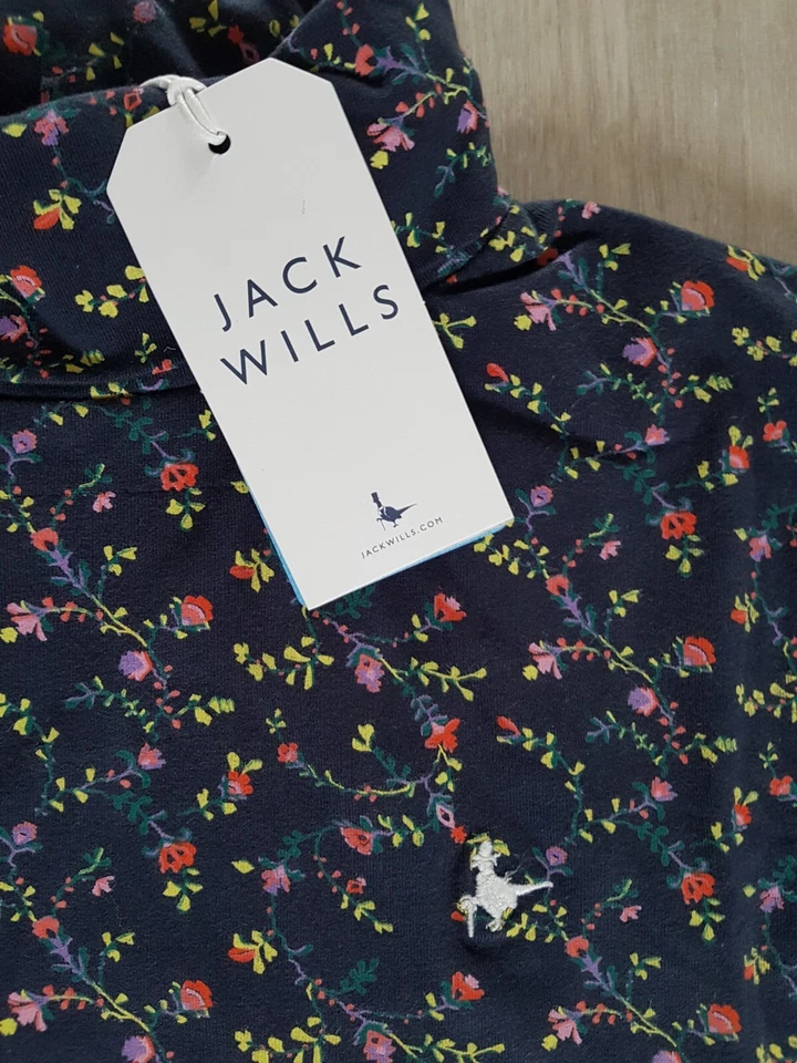 JACK WILLS size 4 ladies FLORAL HIGH NECK DRESS jersey NAVY BLUE short MINI - Image 4 of 4