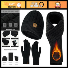 Winter Beanie Hat Scarf Gloves Set for Women - Knit Touch Screen Gloves, Fleece