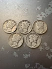 Silver Mercury Dimes (5) 1941 1942 1944