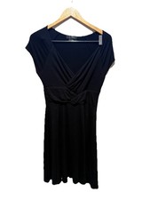 Karen Kane Black Faux Wrap Dress Womens Large Short Sleeve Knee Length Made USA