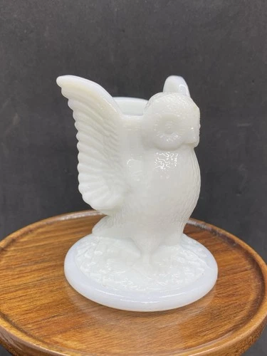 Vintage Antique Milk Glass Figural Owl Toothpick Holder
