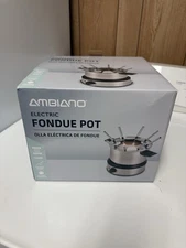 Ambiano Electric Fondue Pot New 49oz Stainless, Chocolate, Cheese, Meat, NEW