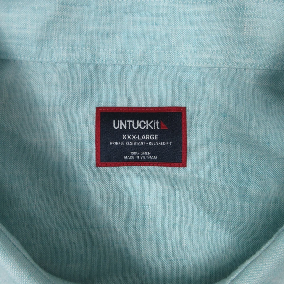 Untuckit Shirt Mens 3XL Teal Solid 100% Linen Lightweight Casual Button Up EUC - Image 3 of 4