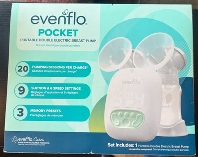 NEW SEALED Evenflo POCKET Double Electric Breast Pump, Rechargeable,28/30mm, NIB