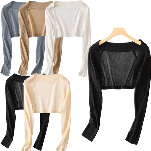 Womens Shrugs Shawl Tops Daily Cardigan Gymnastic Long Sleeve Thumbhole Office - Picture 4 of 31