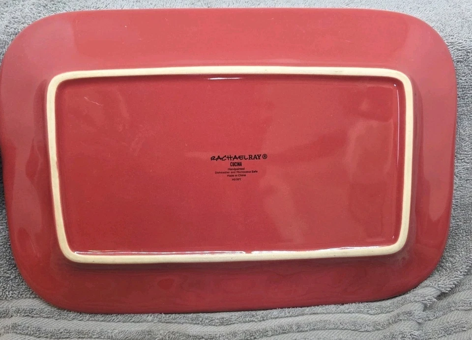 Vajilla Rachael Ray Cucina Plato Rectangular Rojo 8"x12" Vacaciones Navidad Foto 3 de 4