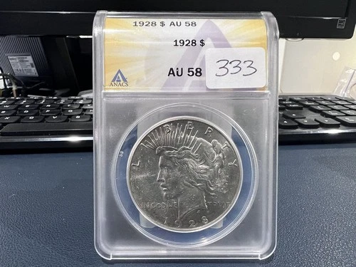 1928 $1 Peace Silver Dollar Anacs AU58 (CAX)