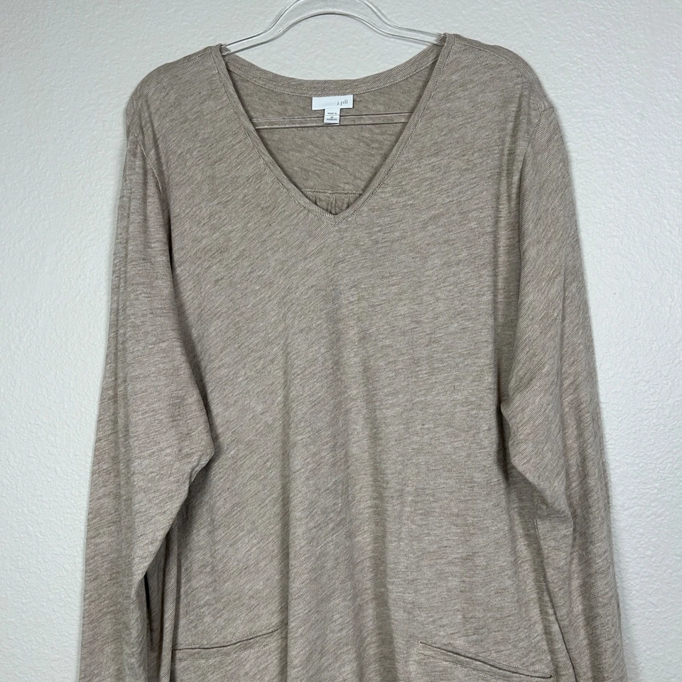 J. Jill Talla Grande 3X Camiseta Manga Larga 100% Algodón Tostado Cuello en V con Bolsillos Foto 2 de 4