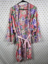 Victorias Secret Satin Silky Robe Vintage GOLD LABEL Floral Kimono Wrap ONE SIZE