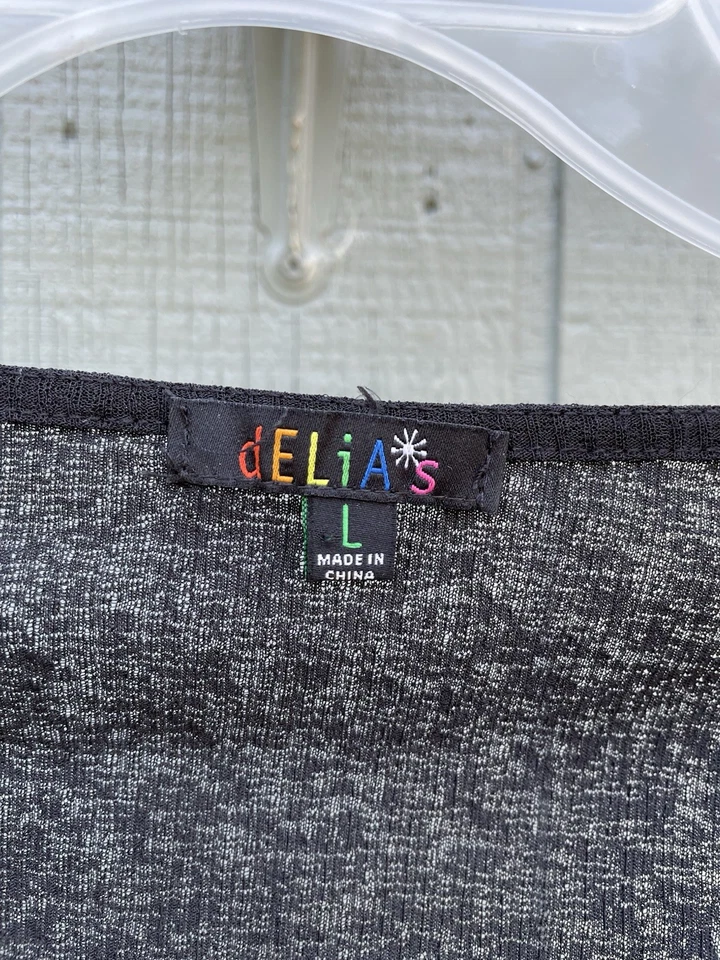 Top corto Y2K Fairy Goth manga campana malla elástica talla L negro delicatessen muñecas matar Foto 2 de 4