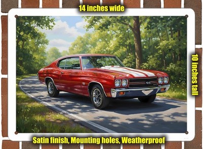 Metal Sign - 1970 Chevrolet Chevelle Malibu Oil Painting - 14x10
