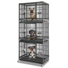 Homey Pet Three Tiers 37" Heavy Duty Dog Crate Cage Kennel Indoor w/Tray, Wheels