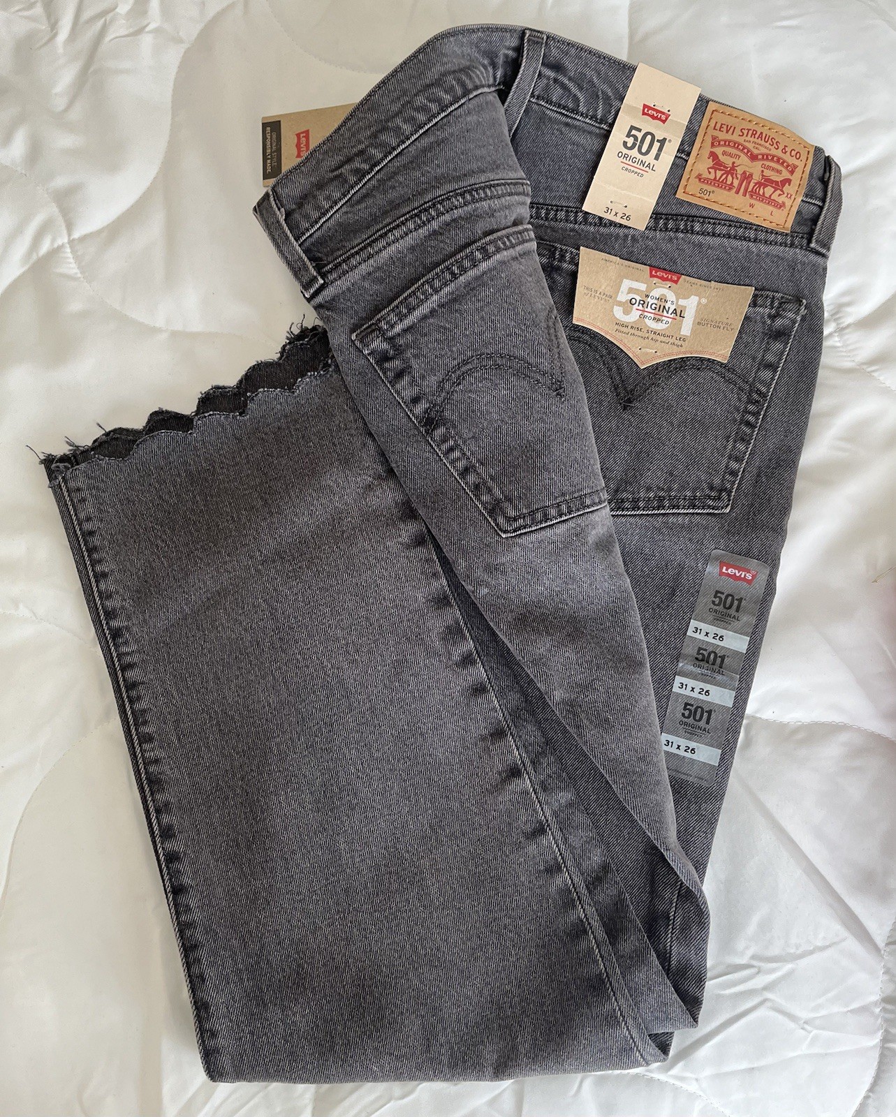 Gray Denim Button Logo 5-pocket Women