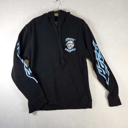 Street Prodigy Bleeker & Mercer Hoodie Mens Black Skull Flames Graphic