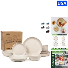 Eco-Friendly 16-Piece Wheat Straw Dinnerware Set - Unbreakable & Dishwasher Safe