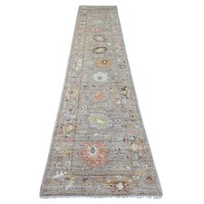 2'8"x14'2" Brown Angora Oushak Leaf Design Hand Knotted Wool Runner Rug 22273