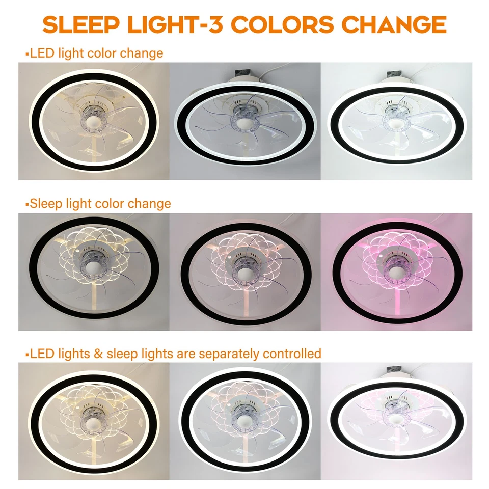 TCFUNDY LED Ceiling Fan with Light Remote & APP Control Flush Mount Fan Light - Image 4 of 4