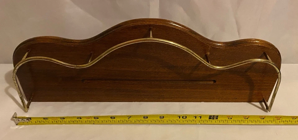 VINTAGE HOME INTERIOR SOLID WOOD BRASS CAPTAIN RAIL WALL SHELF … - Image 3 of 4