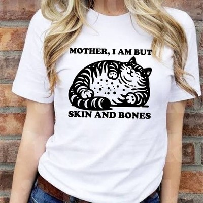 Katzenliebhaber T-Shirt Mutter ich bin aber Haut und Knochen Freizeit Oberteil Herren Geschenk Tee