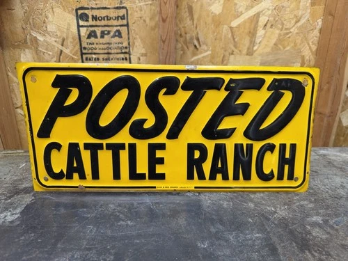 Vintage Posted Cattle Ranch Embossed Tin Metal Sign Farm Animal Agriculture