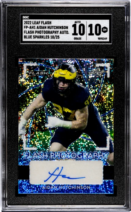 Aidan Hutchinson Leaf Flash Photography Autographs #FPAH1 Blue Metalized Sparkles