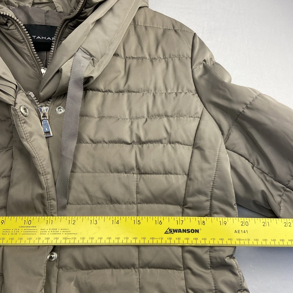 Abrigo Tahari Puffer Mujer Grande Plumón Parka Chaqueta Larga Gris Marrón Jacqueline Maxi Foto 4 de 4