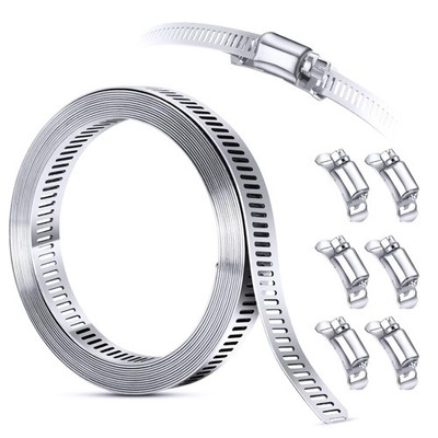 DIY Hose Clamp System Kit - 9.8 FT Band Strap + 6 Fasteners, Metallic 
