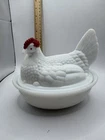 Vintage Westmoreland 7” Milk Glass Hen On Nest  Split Tail HON Farm House