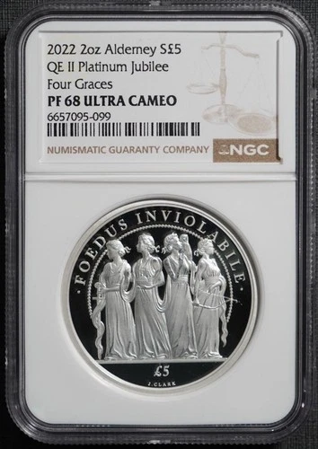 Y0923 2022 Alderney For Graces NGC PF68UC 5 pounds silver coin